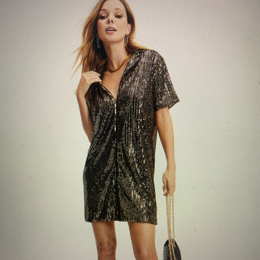 NWT sequence shirt dress. Black & Gold